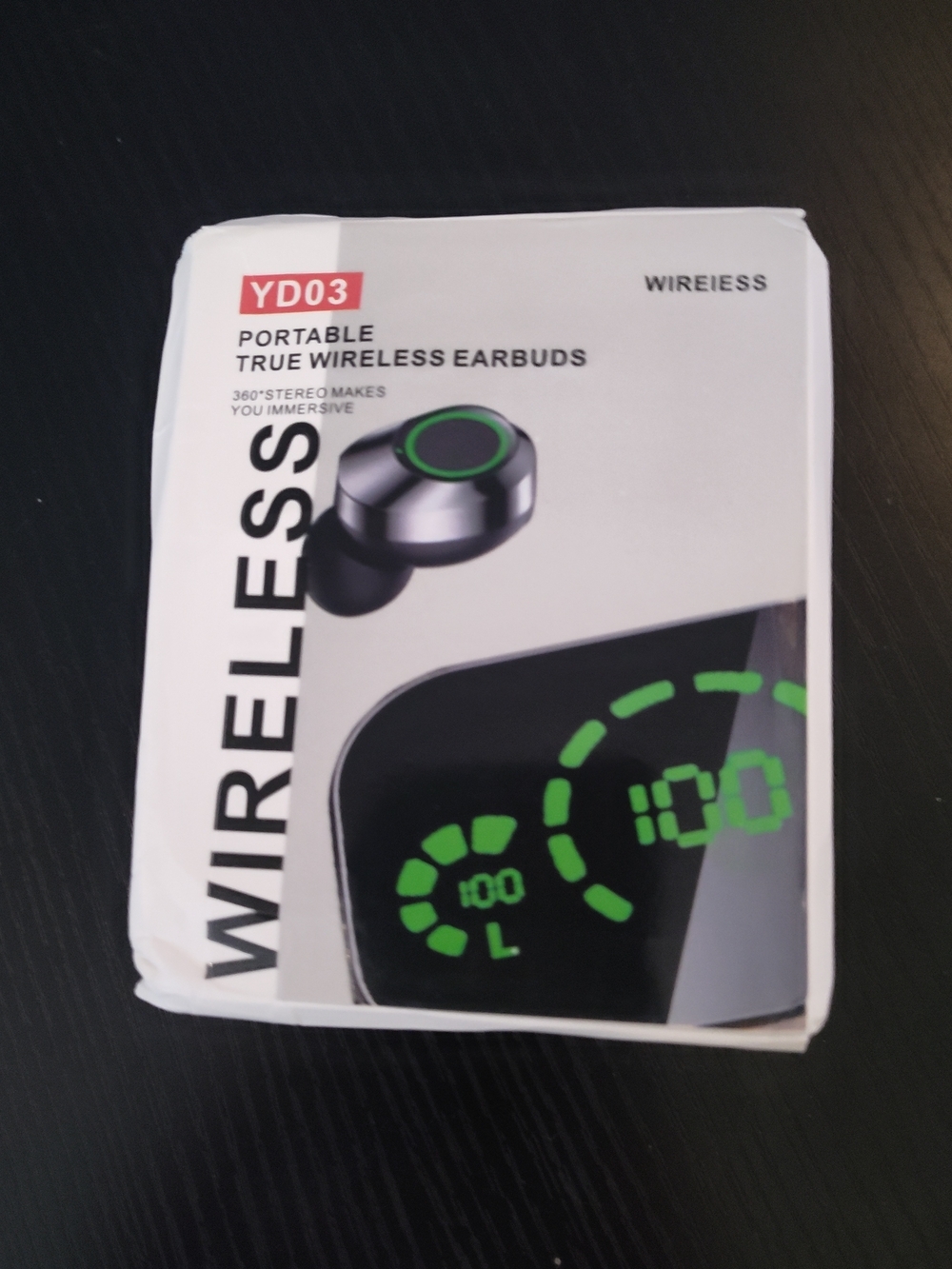 Portable True Wireless Earbuds - Black with Green Accents